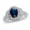 Thumbnail Image 1 of Oval Blue Sapphire and 0.30 CT. T.W. Diamond Milgrain Ring in 14K White Gold