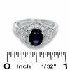 Oval Blue Sapphire and 0.30 CT. T.W. Diamond Milgrain Ring in 14K White Gold
