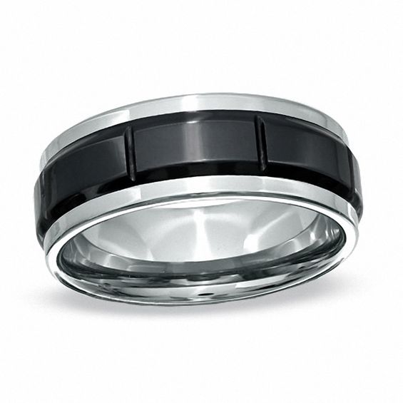 Peoples Jewellers Triton Men s 8.0mm Comfort Fit Tungsten Carbide and Ceramic Panel Wedding Band Size 10 Yorkdale Mall