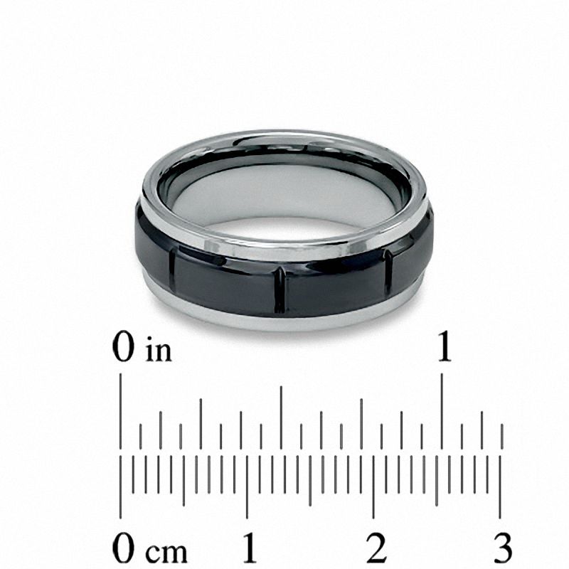 Triton 8.0mm Comfort Fit Tungsten Carbide and Ceramic Panel Wedding Band - Size 10