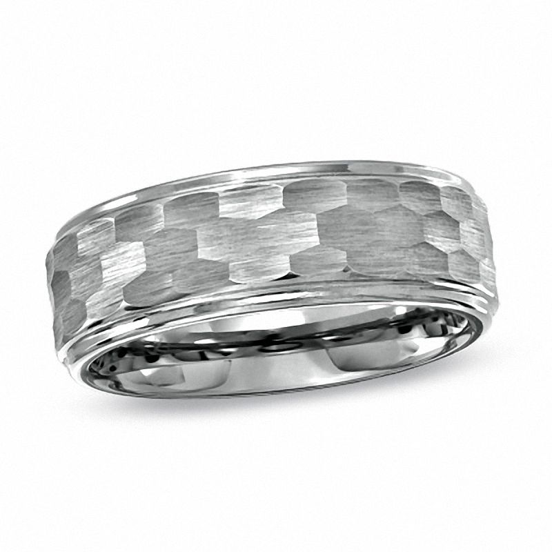 Engraving Avail Black Titanium Men's Hammered Center Grooved Wedding Band Ring 