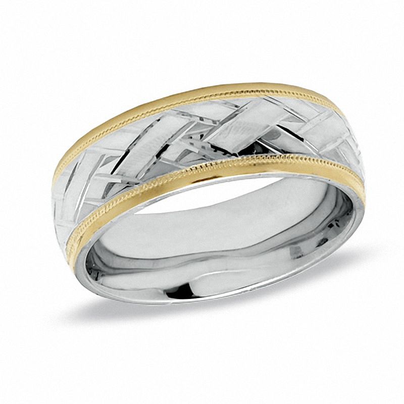 8.0mm Woven Ridge Band in Sterling Silver and 14K Gold