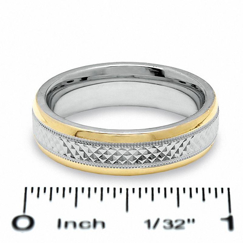 Men's 6.0mm Sparkle Centre Band in Sterling Silver and 14K Gold