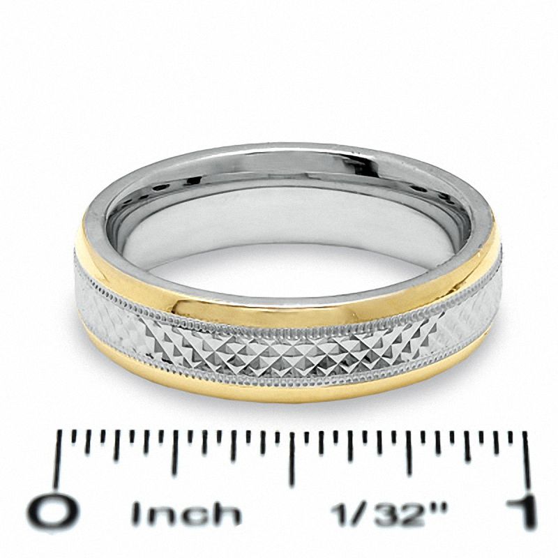 Main Image 2 of Men's 6.0mm Sparkle Centre Band in Sterling Silver and 14K Gold