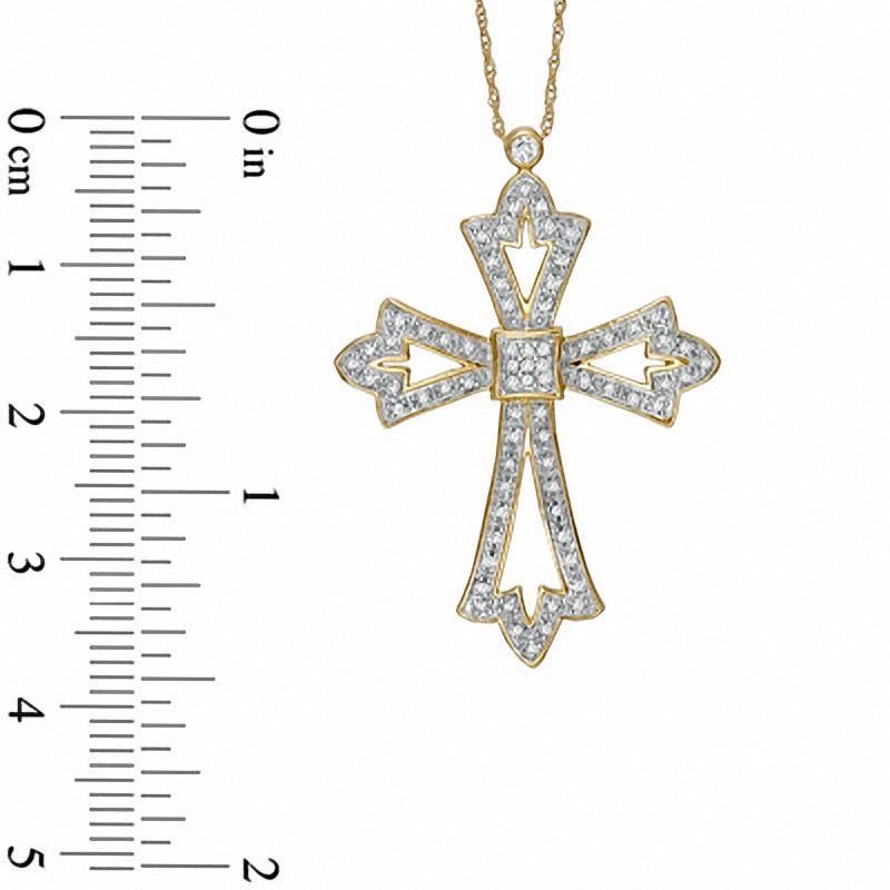Main Image 2 of 0.25 CT. T.W. Diamond Open Pointed Cross Pendant in 10K Gold