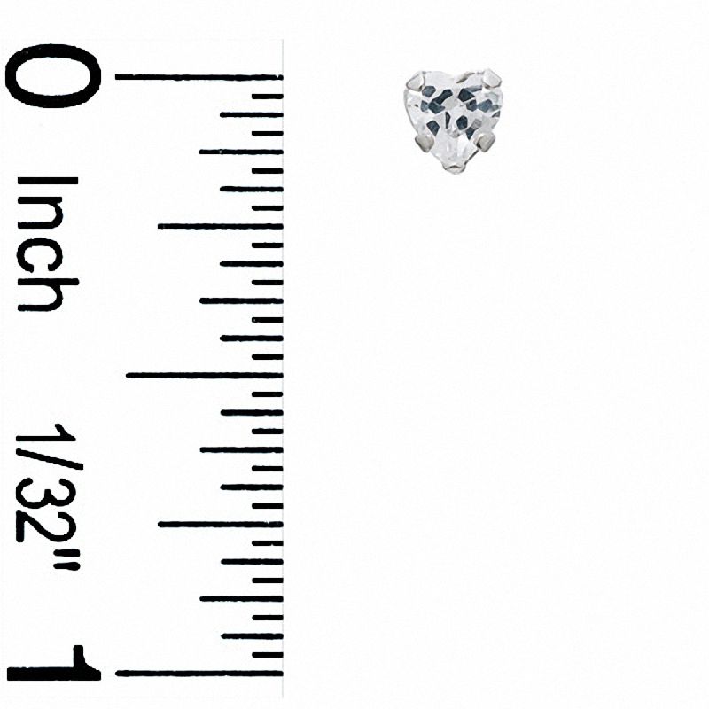 Child's 4.0mm Heart-Shaped Cubic Zirconia Earrings in 14K White Gold|Peoples Jewellers