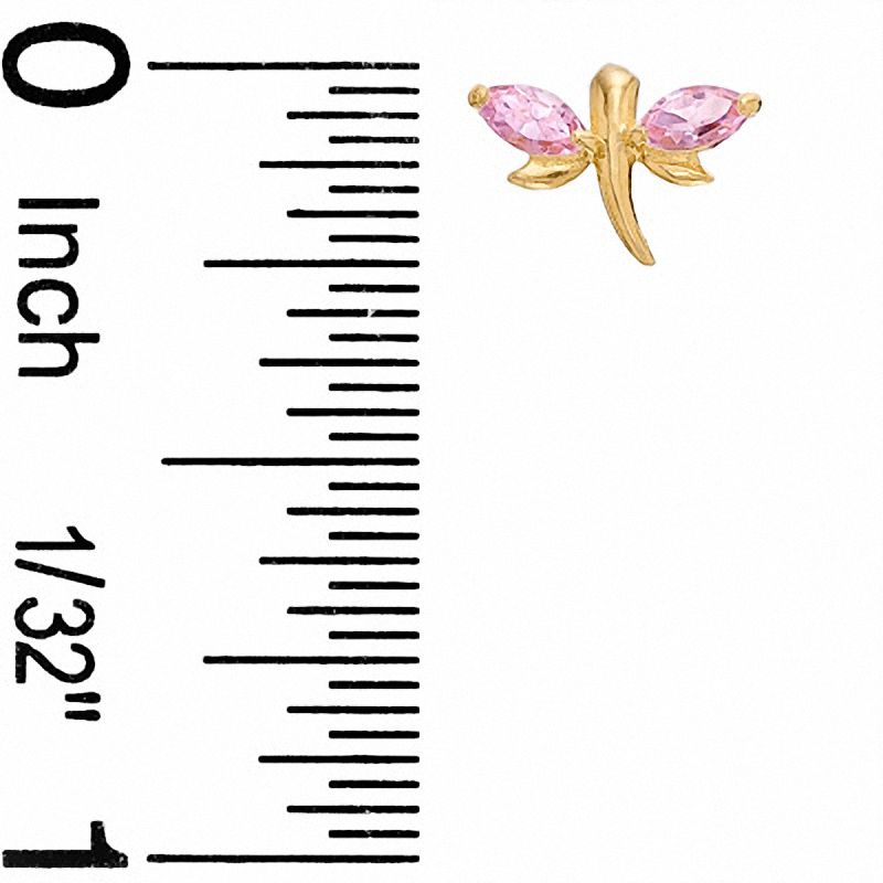 Child's Pink Cubic Zirconia Dragonfly Earrings in 14K Gold
