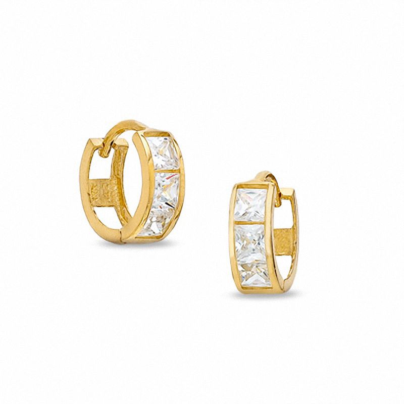 Child's Princess-Cut Cubic Zirconia Hoop Earrings in 14K Gold|Peoples Jewellers