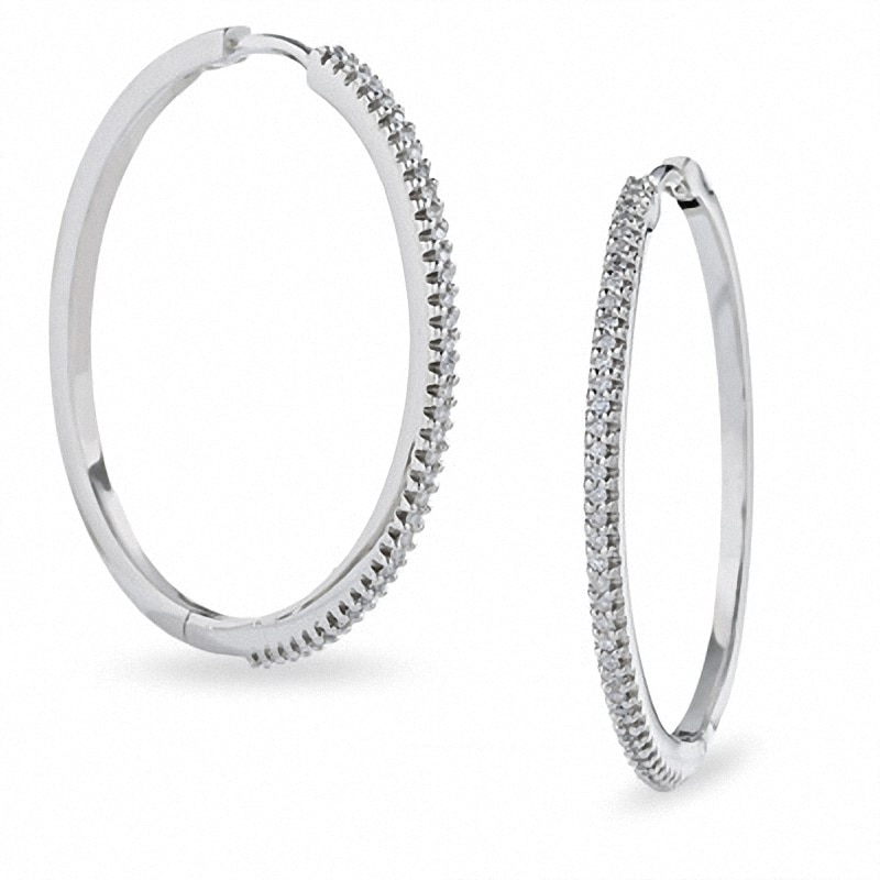 Main Image 1 of 0.25 CT. T.W. Diamond Hoop Earrings in 10K White Gold