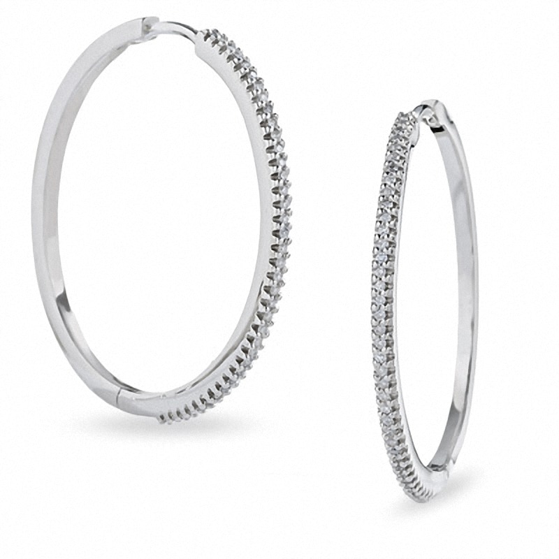 0.25 CT. T.W. Diamond Hoop Earrings in 10K White Gold