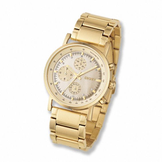 Peoples Jewellers Ladies DKNY Gold Tone Chronograph Bracelet Watch Model NY4332 Upper Canada Mall
