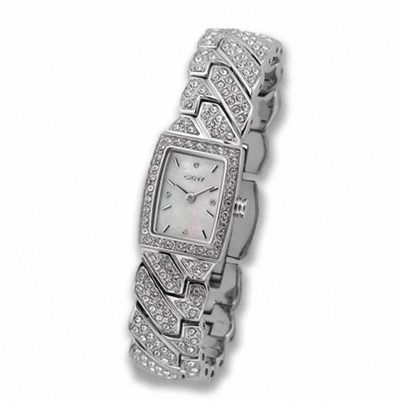 Ladies DKNY Crystal Accent Watch with Rectangle Mother of Pearl Dial Model NY4411 Peoples Jewellers