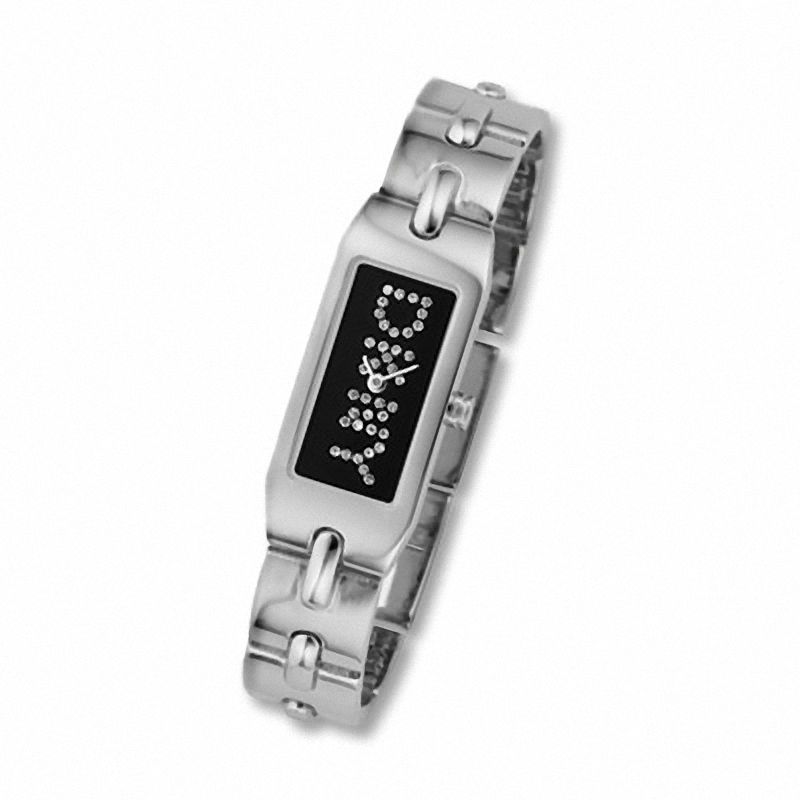Ladies DKNY Crystal Accent Logo Watch with Rectangle Black Dial Model NY4620 Peoples Jewellers