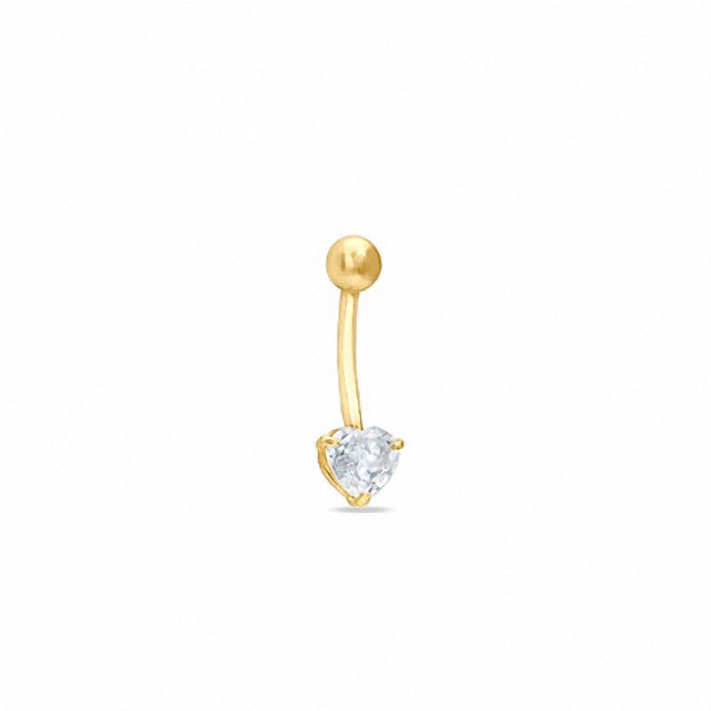 014 Gauge Heart Curved Barbell with Cubic Zirconia in 14K Gold
