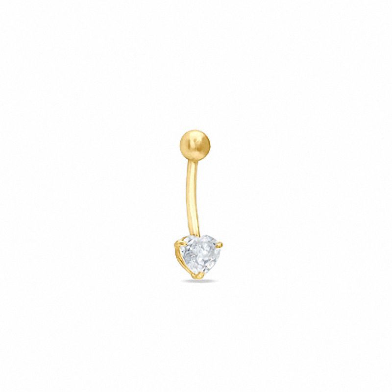 Main Image 1 of 014 Gauge Heart Curved Barbell with Cubic Zirconia in 14K Gold