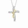 Thumbnail Image 0 of 0.25 CT. T.W. Diamond Three Stone Wrapped Cross Pendant in 10K Two-Tone Gold
