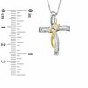 Thumbnail Image 1 of 0.25 CT. T.W. Diamond Three Stone Wrapped Cross Pendant in 10K Two-Tone Gold