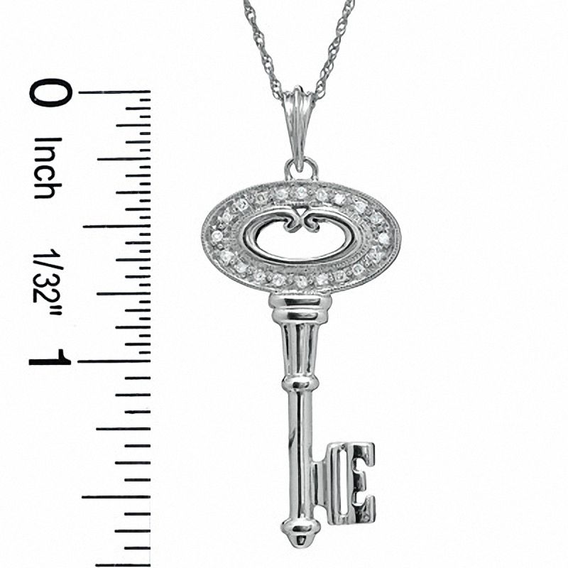 Main Image 2 of 0.10 CT. T.W. Diamond Oval Key Pendant in Sterling Silver