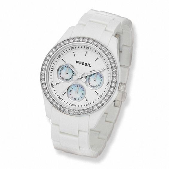 Ladies Fossil Crystal Accent White Watch with White Dial Model ES1967 Peoples Jewellers