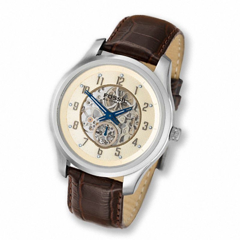 Men's Fossil Automatic Strap Watch with Skeleton Khaki Dial (Model: ME3013)|Peoples Jewellers