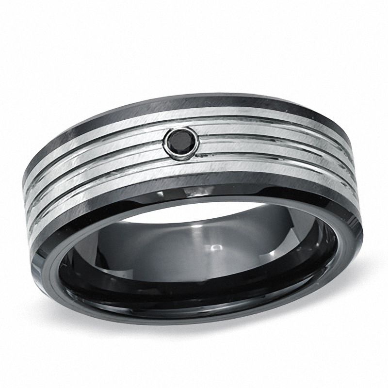 Men's Black Diamond Accent Wedding Band in Ceramic and Tungsten - Size 9