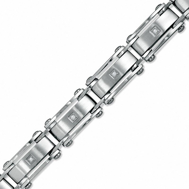 Main Image 1 of Diamond Accent Stainless Steel Link Bracelet - 8.5"