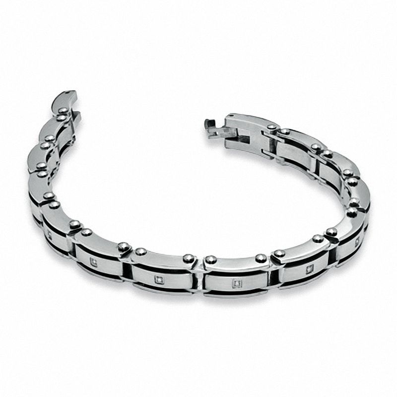 Main Image 2 of Diamond Accent Stainless Steel Link Bracelet - 8.5"