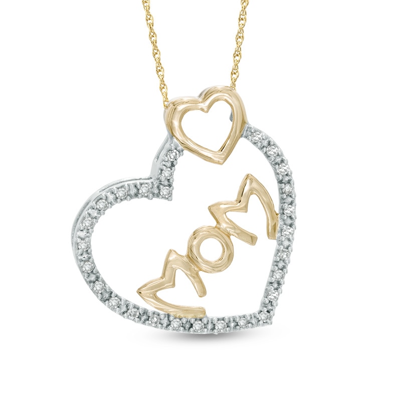 0.10 CT. T.W. Diamond MOM Double Heart Pendant in 10K Two-Tone Gold|Peoples Jewellers