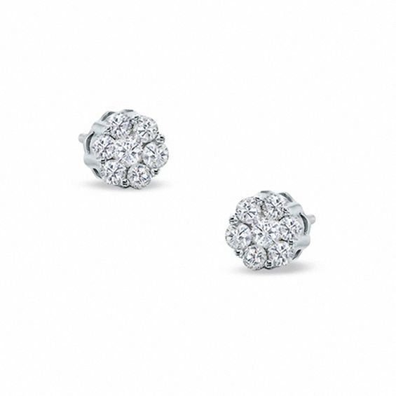 Cluster Stud Earrings with 0.50 Carat TW of Diamonds in 10kt White Gold