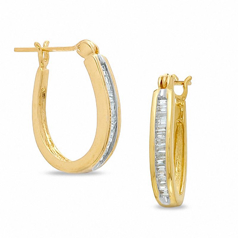 Main Image 1 of 0.25 CT. T.W. Baguette Diamond Channel-Set Hoop Earrings in 10K Gold