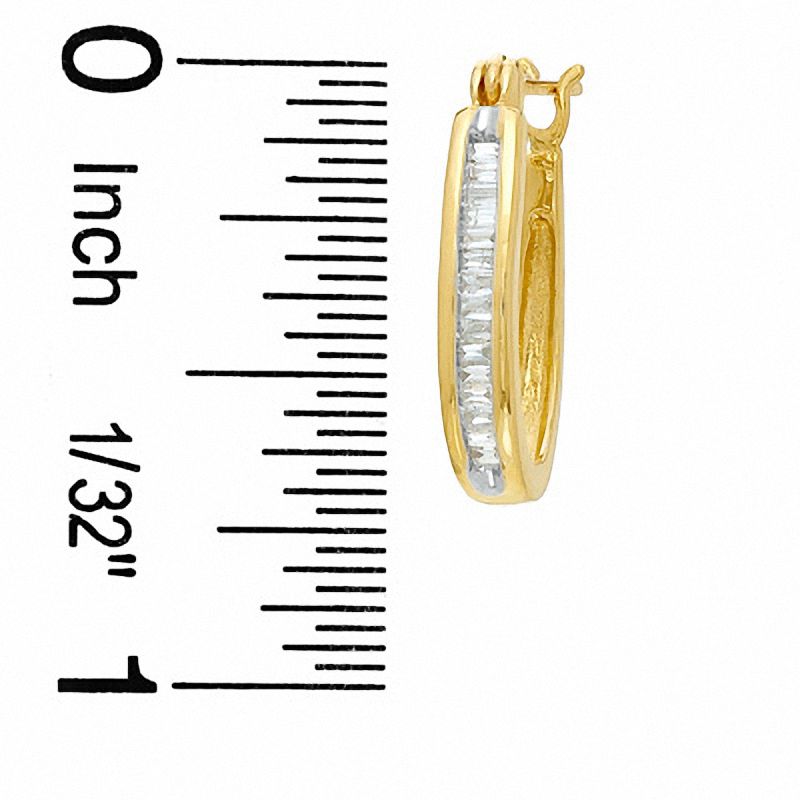 Main Image 2 of 0.25 CT. T.W. Baguette Diamond Channel-Set Hoop Earrings in 10K Gold