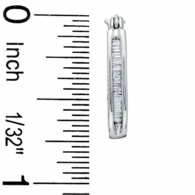 Main Image 2 of 0.25 CT. T.W. Baguette Diamond Channel-Set Hoop Earrings in 10K White Gold