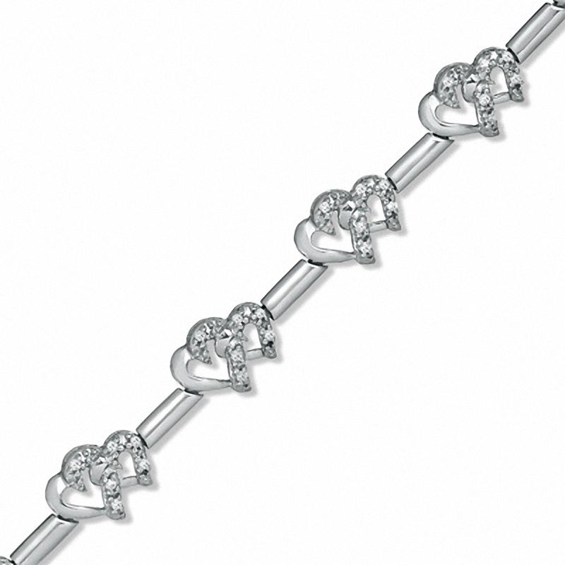 0.20 CT. T.W. Diamond Interlocking Hearts Link Bracelet in Sterling Silver|Peoples Jewellers