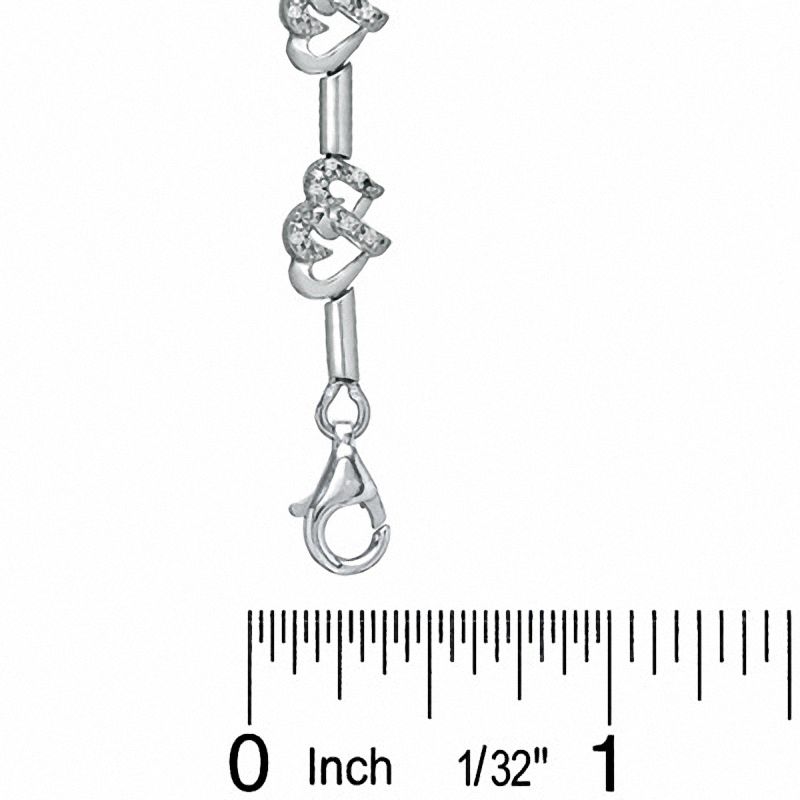 Main Image 3 of 0.20 CT. T.W. Diamond Interlocking Hearts Link Bracelet in Sterling Silver