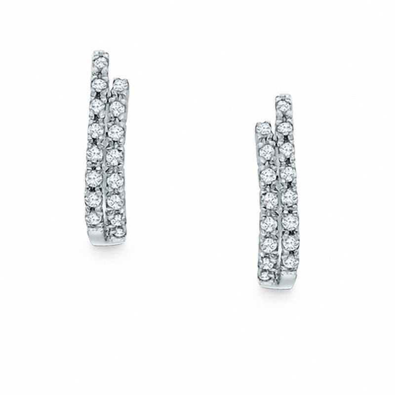 CT. T.W. Diamond Double Row Hoop Earrings in 10K White Gold|Peoples Jewellers