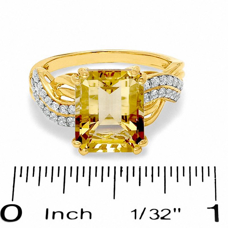 Emerald-Cut Citrine and Lab-Created White Sapphire Swirl Ring in 10K Gold