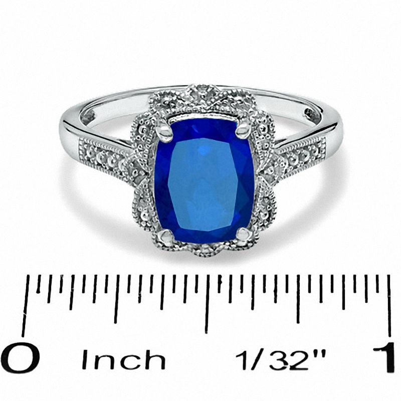 Main Image 3 of Cushion-Cut Lab-Created Blue Sapphire Vintage-Style Ring in Sterling Silver