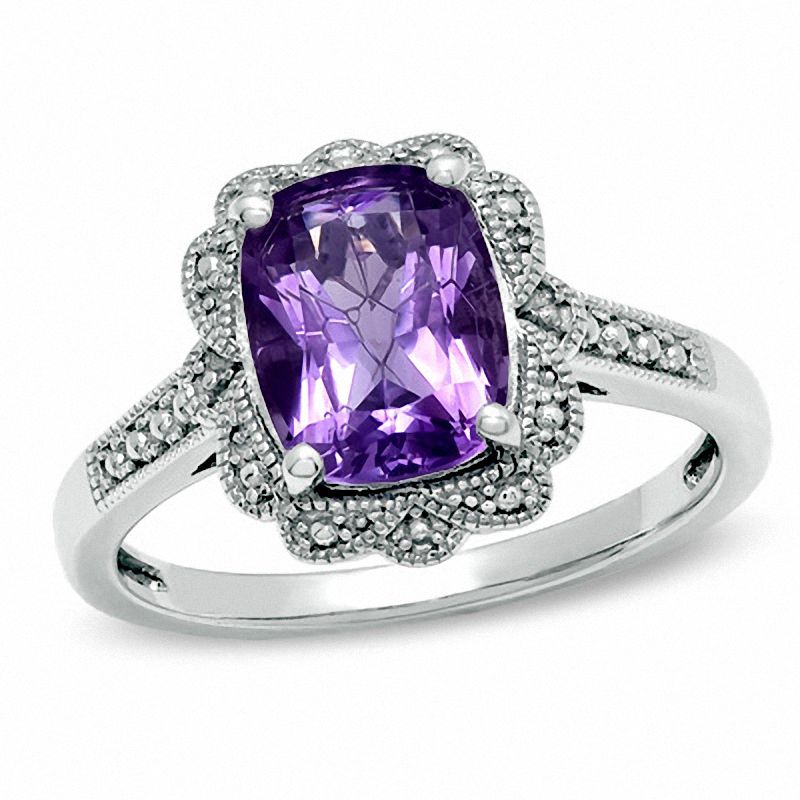 Main Image 1 of Cushion-Cut Amethyst Vintage-Style Ring in Sterling Silver