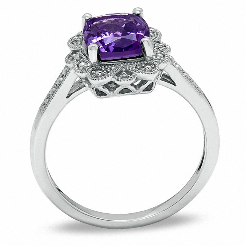 Main Image 2 of Cushion-Cut Amethyst Vintage-Style Ring in Sterling Silver