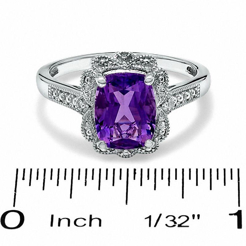 Main Image 3 of Cushion-Cut Amethyst Vintage-Style Ring in Sterling Silver