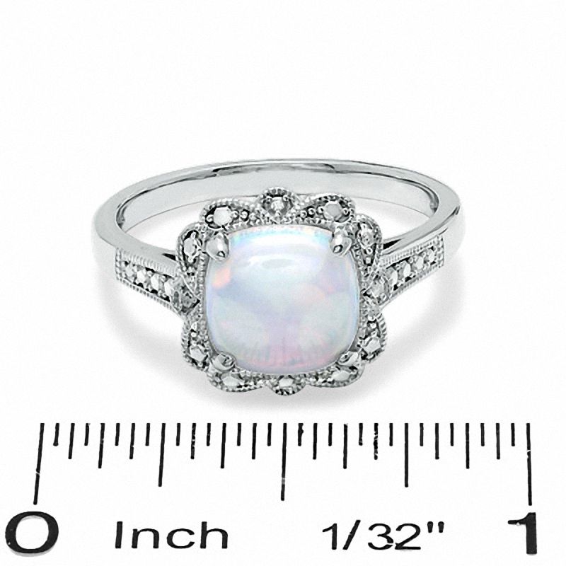 8.0mm Cushion-Cut Lab-Created Opal Vintage-Style Ring in Sterling Silver