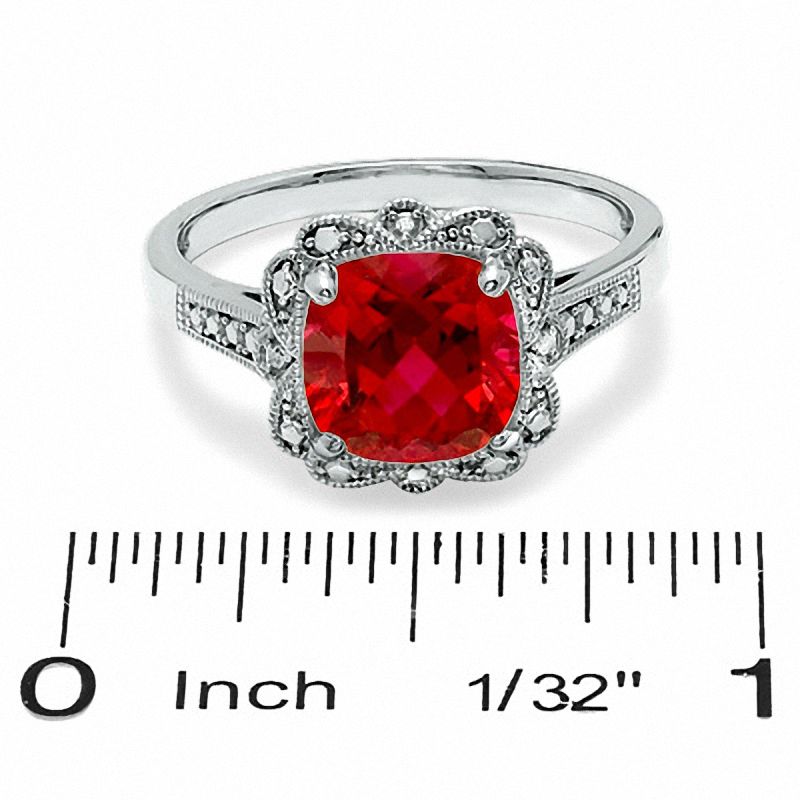 8.0mm Cushion-Cut Lab-Created Ruby Vintage-Style Ring in Sterling Silver