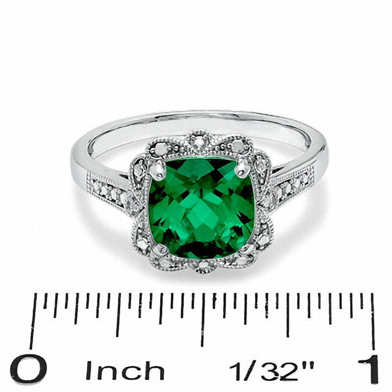 8.0mm Cushion-Cut Lab-Created Emerald Vintage-Style Ring in Sterling Silver