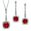 Thumbnail Image 0 of Cushion-Cut Lab-Created Ruby Vintage-Style Pendant and Earrings Set in Sterling Silver