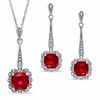 Thumbnail Image 1 of Cushion-Cut Lab-Created Ruby Vintage-Style Pendant and Earrings Set in Sterling Silver