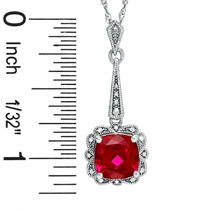 Cushion-Cut Lab-Created Ruby Vintage-Style Pendant and Earrings Set in Sterling Silver