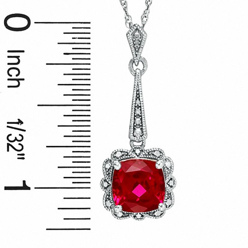 Main Image 2 of Cushion-Cut Lab-Created Ruby Vintage-Style Pendant and Earrings Set in Sterling Silver