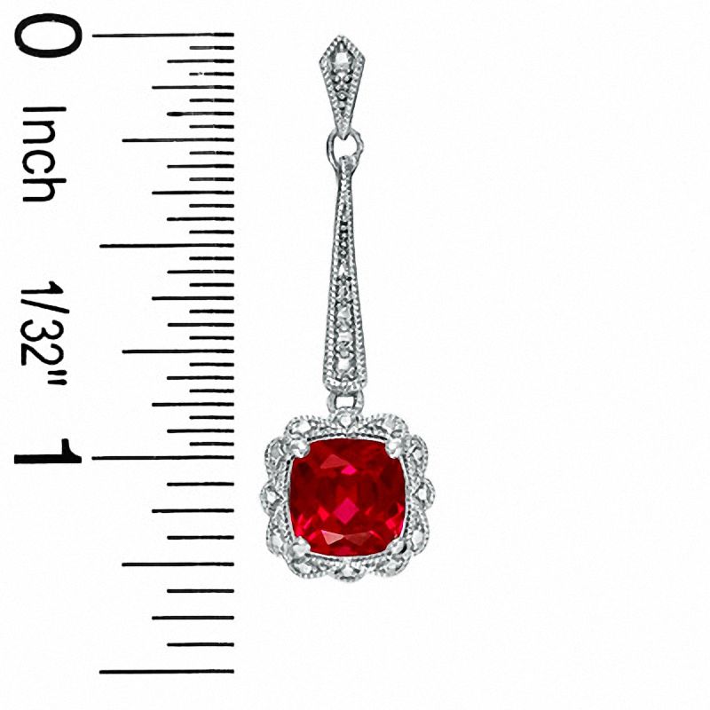 Main Image 3 of Cushion-Cut Lab-Created Ruby Vintage-Style Pendant and Earrings Set in Sterling Silver