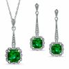 Thumbnail Image 1 of Cushion-Cut Lab-Created Emerald Vintage-Style Pendant and Earrings Set in Sterling Silver