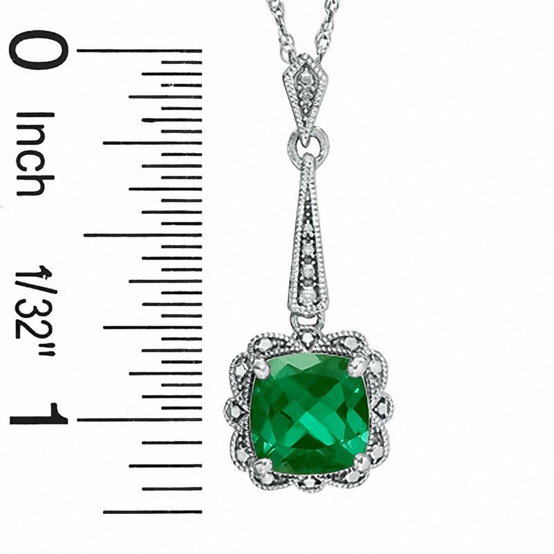 Main Image 2 of Cushion-Cut Lab-Created Emerald Vintage-Style Pendant and Earrings Set in Sterling Silver